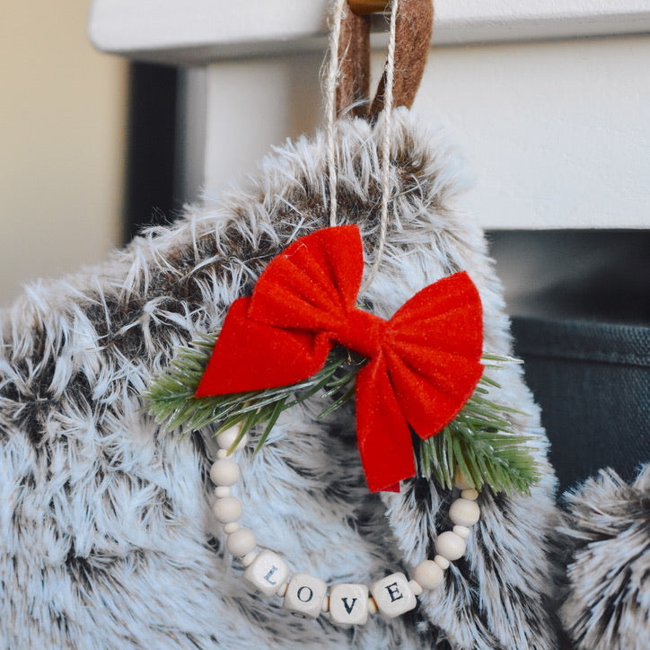 Beaded Red Bow Wreath Ornament