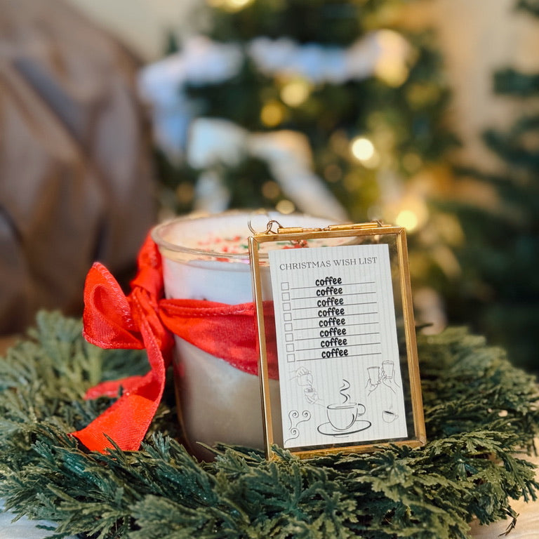 Coffee Christmas Wishlist Gold Ornament