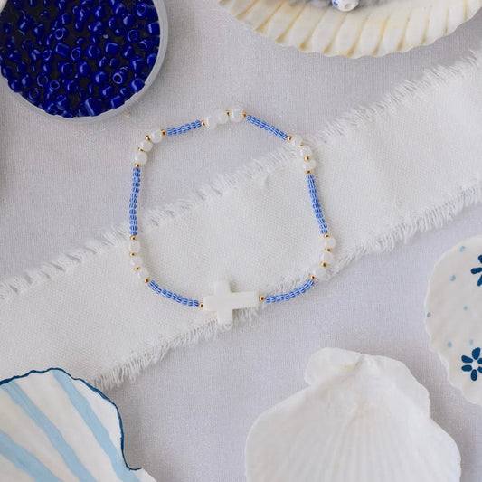 White and Blue Coastal Cross Bracelet