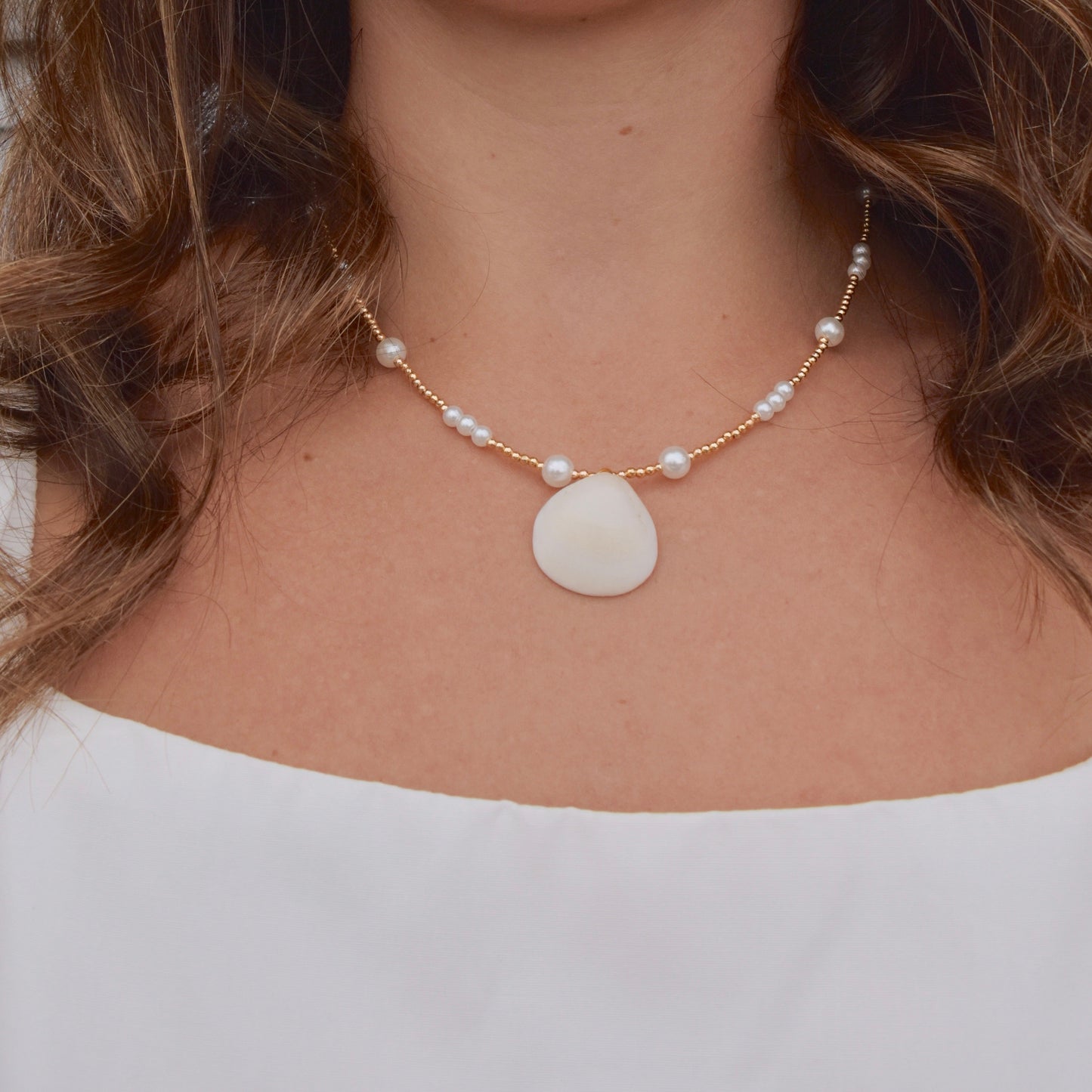 Pearl and Gold Shell Necklace
