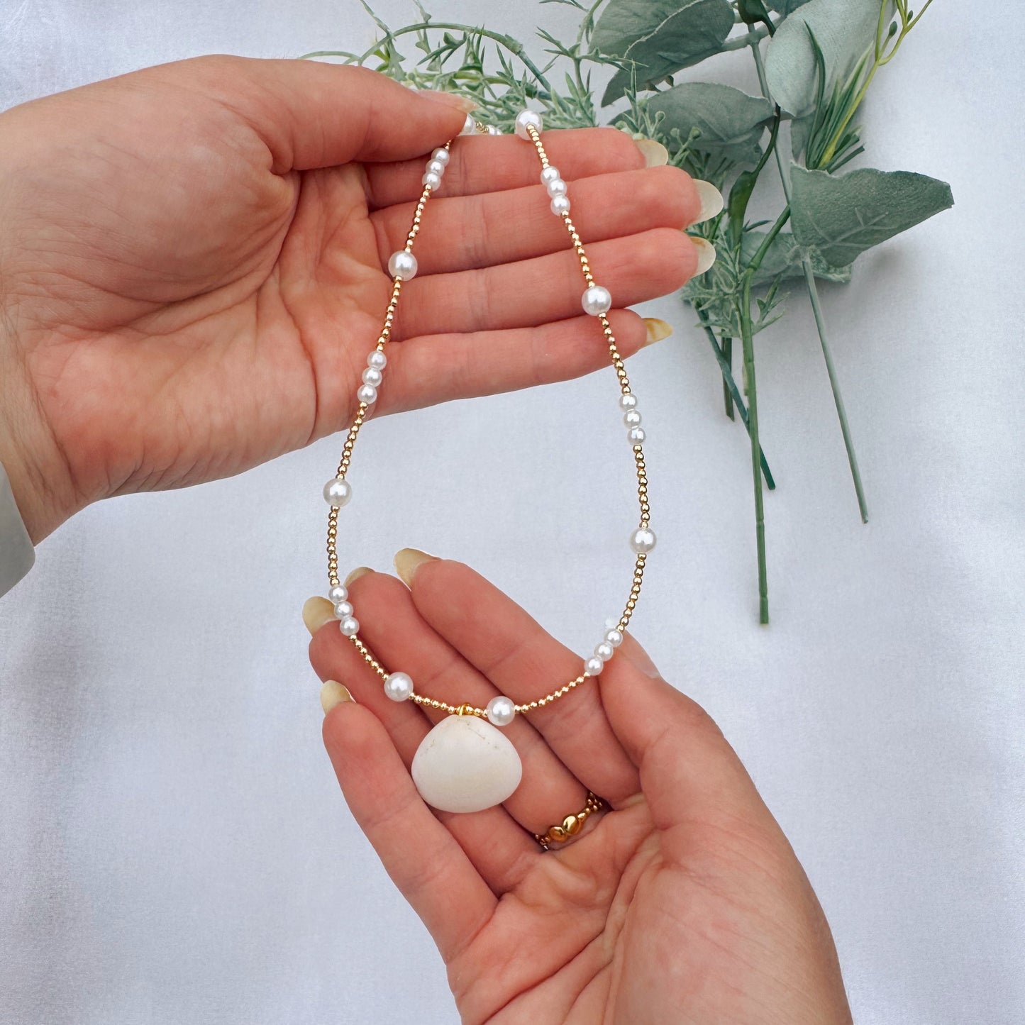 Pearl and Gold Shell Necklace