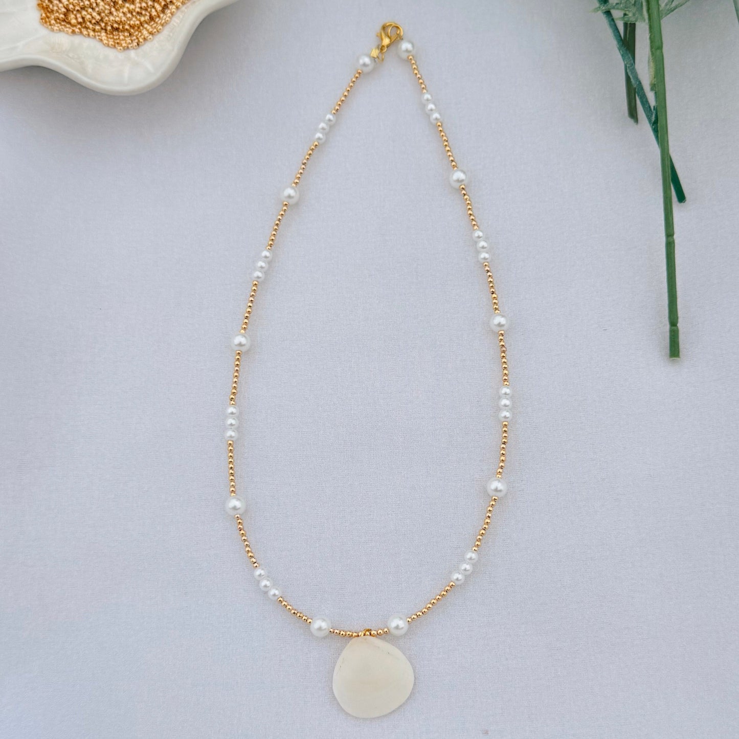 Pearl and Gold Shell Necklace