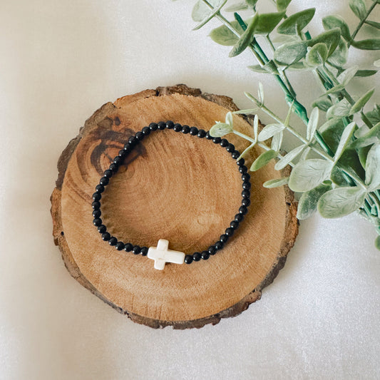 White and Black Cross Bracelet